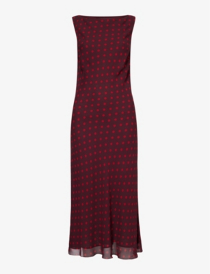 Shop Reformation Women's Berry Dot Topanga Boat-neck Polka-dot Crepe Midi Dress