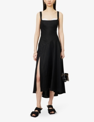 Shop Reformation Womens Black Bekki Square-neck Linen Midi Dress