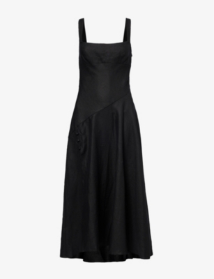 Reformation Womens Black Bekki Square-neck Linen Midi Dress