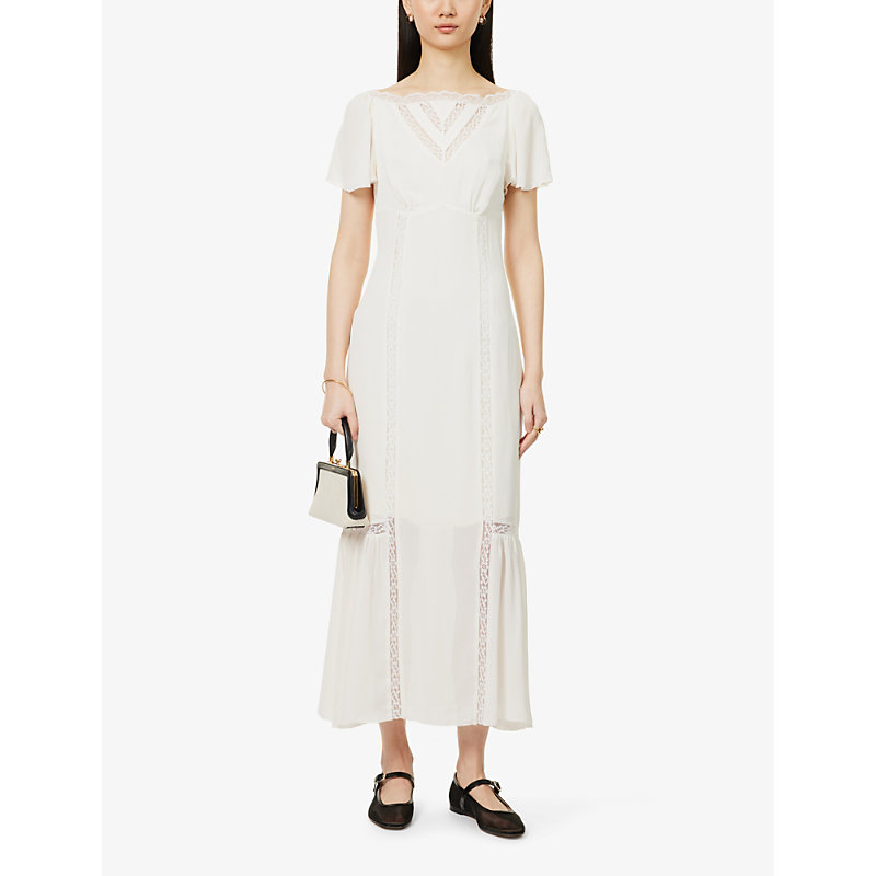 Shop Reformation Domini Puffed-shoulder Crepe Maxi Dress In White