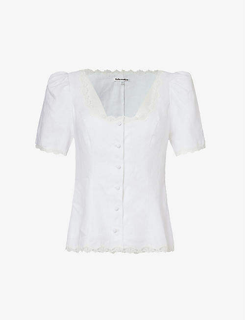 REFORMATION: Anabella puffed-shoulder linen top