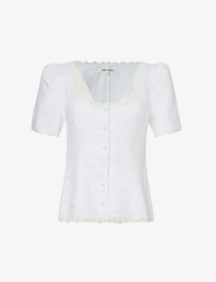 Shop Reformation Women's White Anabella Puffed-shoulder Linen Top