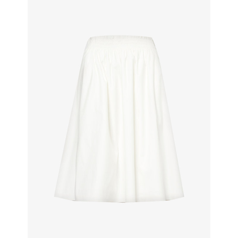Shop Reformation Womens White Dove High-rise Stretch Organic-cotton Midi Skirt
