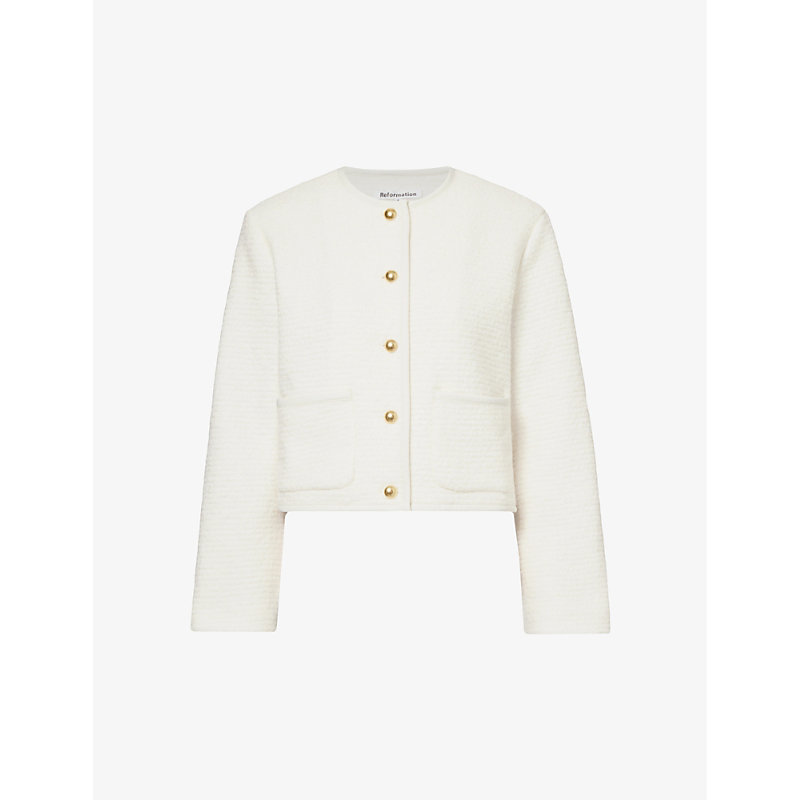 Shop Reformation Dale Boxy-fit Wool-blend Jacket In Cream