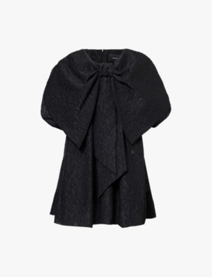 SIMONE ROCHA: Bow-embellished floral-embossed woven mini dress