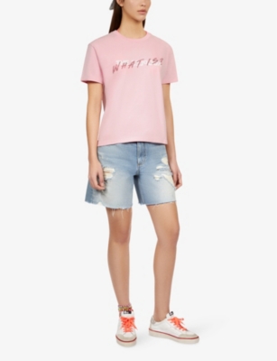 Shop The Kooples Womens  Slogan-print Short-sleeve Cotton T-shirt In Powder Pink