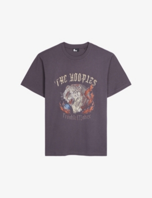Shop The Kooples Graphic-print Short-sleeve Cotton T-shirt In Carbone