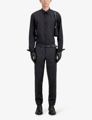 The Kooples Mens Black Stand-collar Regular-fit Cotton-twill Shirt In Black