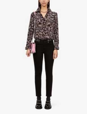 Shop The Kooples Womens Black / Pink Paisley-print Long-sleeve Silk Shirt