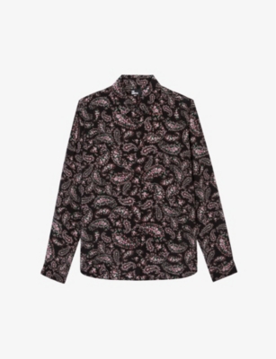 Shop The Kooples Womens Black / Pink Paisley-print Long-sleeve Silk Shirt