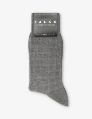 Falke Mens Light Greymel. Modern Tailor Ankle-rise Cotton-blend Socks