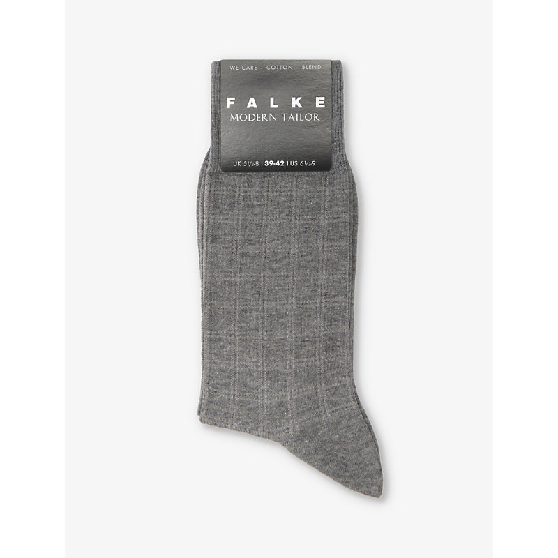 Falke Mens Light Greymel. Modern Tailor Ankle-rise Cotton-blend Socks