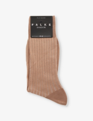 Falke Mens Camel Shadow Mid-calf Cotton-blend Knitted Socks