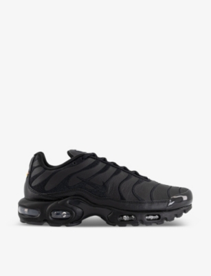 Shop Nike Mens Black Black Black Black Air Max Plus Brand-embroidered Leather Low-top Trainers