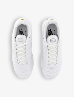 Shop Nike Mens White White White White Air Max Plus Brand-embroidered Leather Low-top Trainers