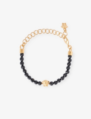 Versace Mens  Gold-black Medusa-emblem Gemstone Metal Bracelet
