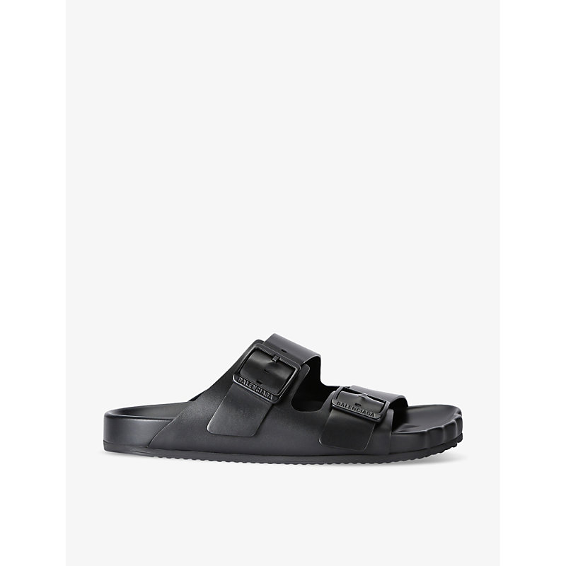 Shop Balenciaga Men's Black Sunday Leather Sandals