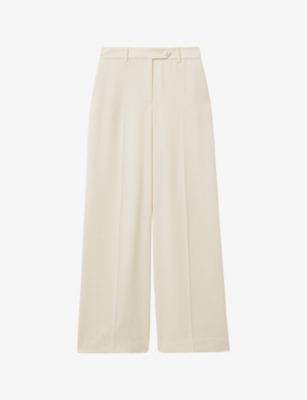 Shop Reiss Womens Solene Split-hem Wide-leg Mid-rise Woven Trousers Cream