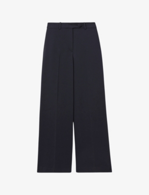 Shop Reiss Womens Solene Split-hem Wide-leg Mid-rise Woven Trousers Navy