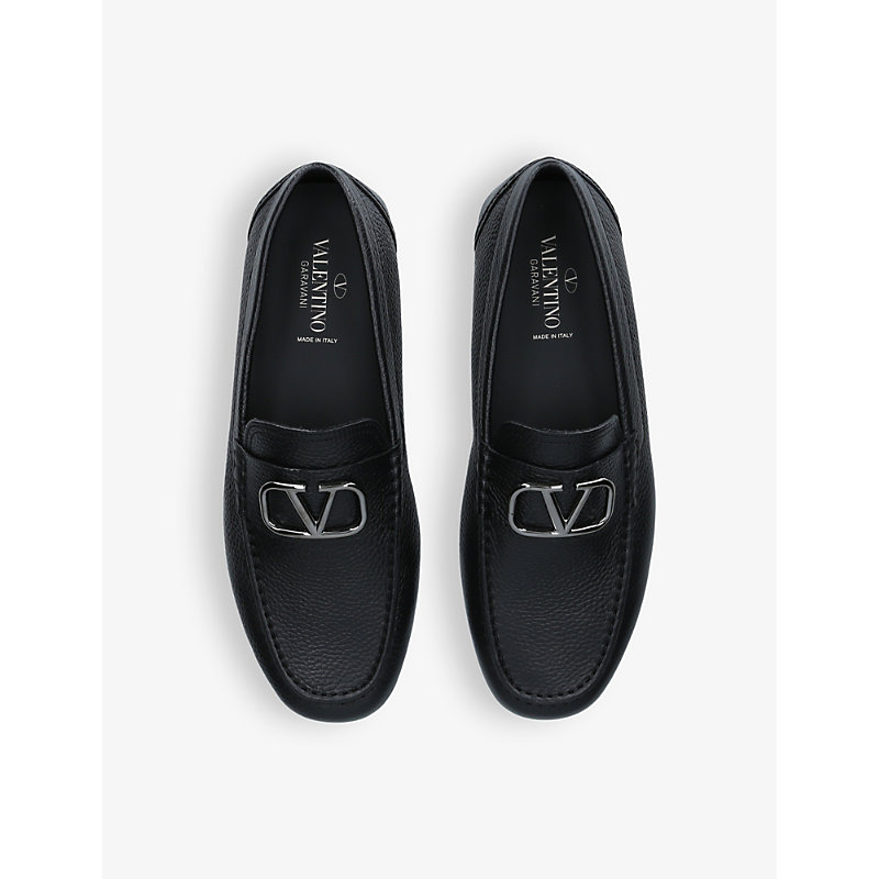 Shop Valentino Garavani Men's Black Vlogo Brand-plaque Leather Driving Shoes