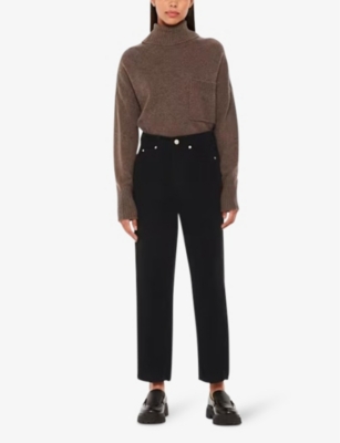 WHISTLES: Corduroy-textured barrel-leg high-rise jeans