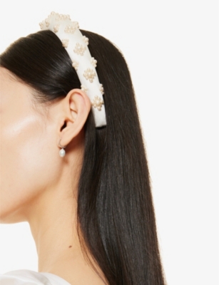Shop Jennifer Behr Womens Cream Pearl Margot Pearl-embellished Silk Headband