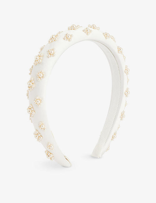 JENNIFER BEHR: Margot pearl-embellished silk headband