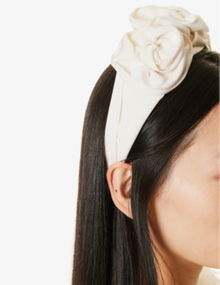 Shop Jennifer Behr Womens Cream Triple Rosette Brand-patch Silk Headband