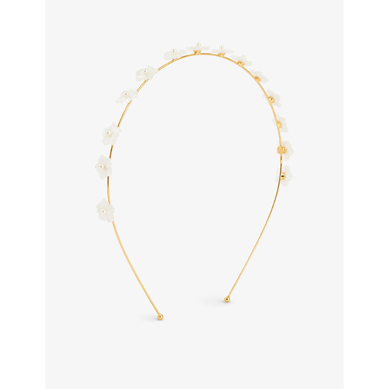 Jennifer Behr Womens Pearl Gold Marika Brand-engraved Brass And Pearl Headband