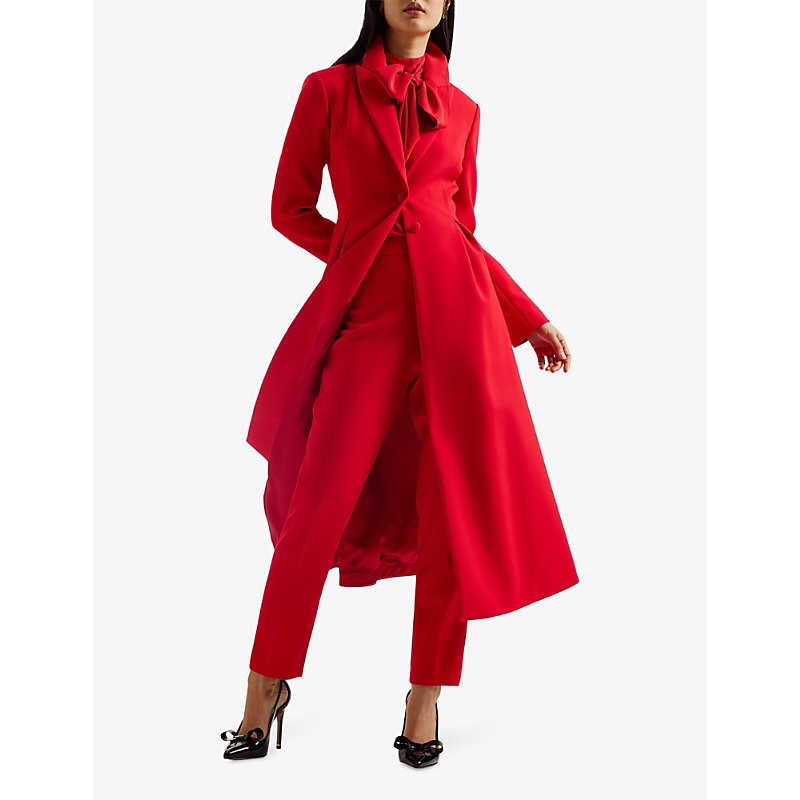 Shop Ted Baker Women's Red Sarela Notch-lapel Peplum-hem Woven Coat