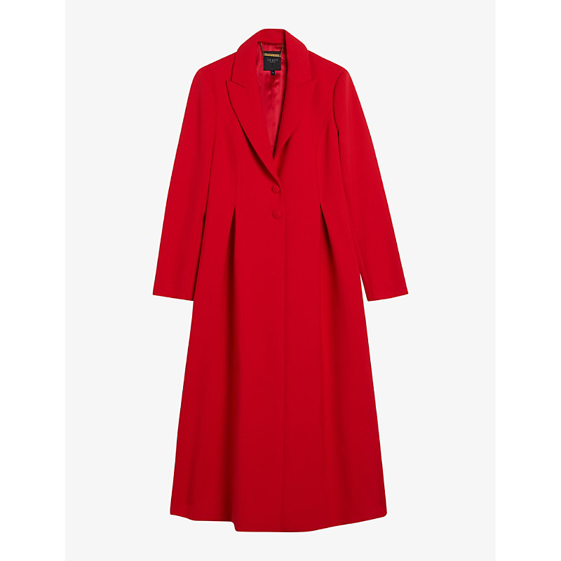 Shop Ted Baker Sarela Notch-lapel Peplum-hem Woven Coat In Red