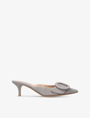 Gianvito Rossi Womens Grey Portofino Buckle-embellished Suede Heeled Sandals