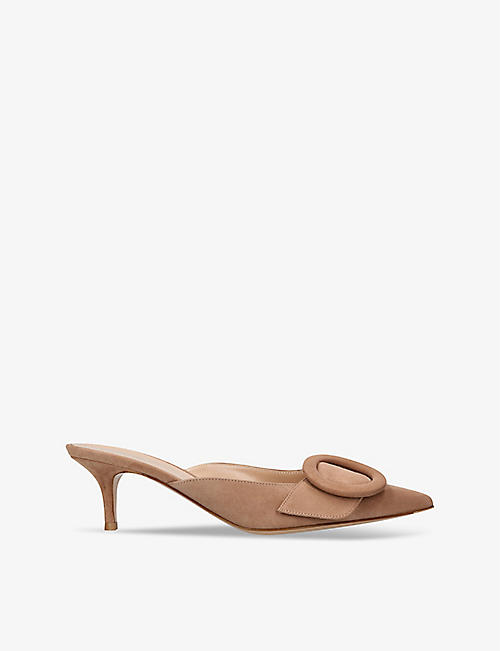 GIANVITO ROSSI: Portofino buckle-embellished suede heeled sandals