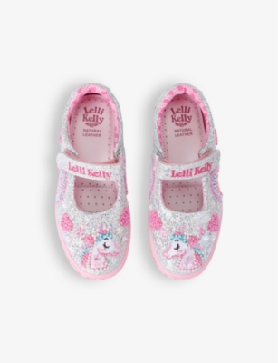 Shop Lelli Kelly Girls Silver Com Kids' Luce Unicorn-beaded Fabric Shoes