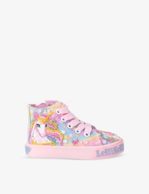 Shop Lelli Kelly Girls Pink Kids' Unicorn Rainbow Beaded Canvas High-top Trainers