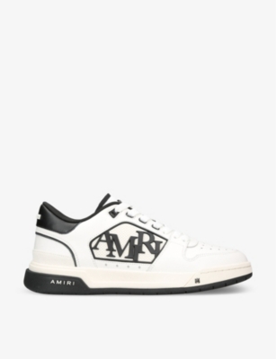 Shop Amiri Men's White/blk Classic Logo-embellished Leather Low-top Trainers