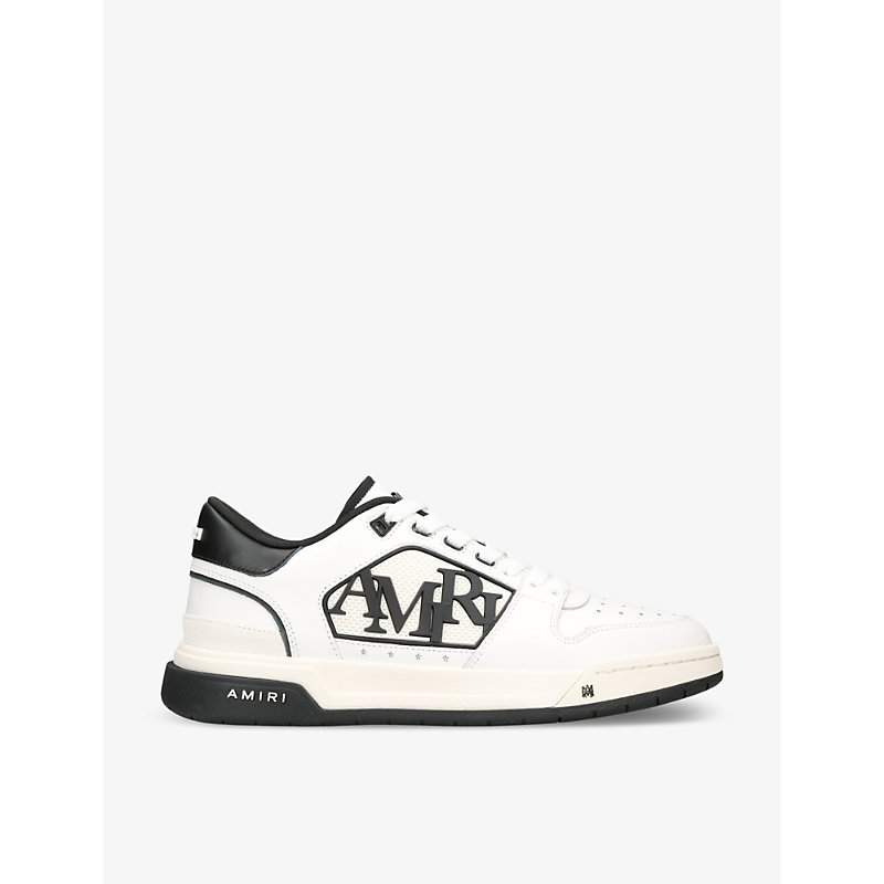 Shop Amiri Men's White/blk Classic Logo-embellished Leather Low-top Trainers