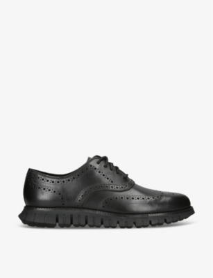 Shop Cole Haan Mens Black Zerøgrand Wingtip Leather Oxford Shoes