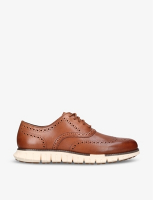 Shop Cole Haan Mens Tan Zerøgrand Wingtip Leather Oxford Shoes