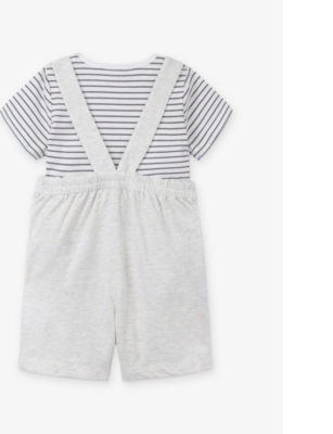THE LITTLE WHITE COMPANY: Stripe-print short-sleeve organic-cotton dungaree set 0-18 months
