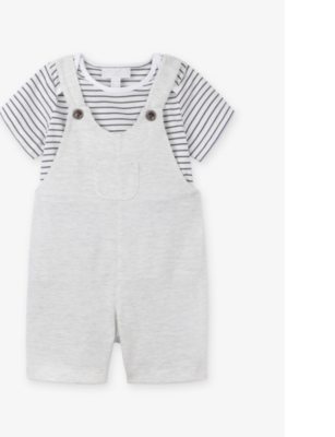 THE LITTLE WHITE COMPANY: Stripe-print short-sleeve organic-cotton dungaree set 0-18 months