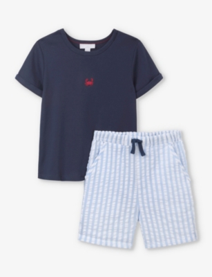 The Little White Company Boys Multi Kids Crab-embroidered Organic-cotton T-shirt And Short Set 0-18