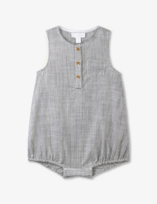 THE LITTLE WHITE COMPANY: Stripe crinkle-texture stretch organic-cotton romper 0-18 months
