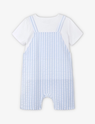 THE LITTLE WHITE COMPANY: Lobster-embroidered striped organic-cotton dungarees 0-18 months