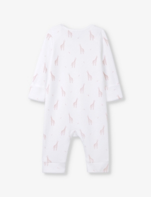 THE LITTLE WHITE COMPANY: Giraffe-print long-sleeve organic-cotton romper 0-24 months