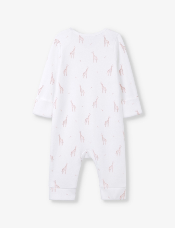 Giraffe-print long-sleeve organic-cotton romper 0-24 months