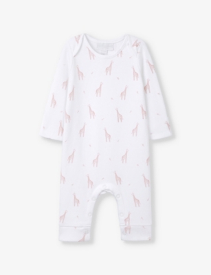THE LITTLE WHITE COMPANY: Giraffe-print long-sleeve organic-cotton romper 0-24 months