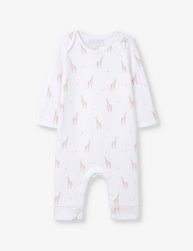 Giraffe-print long-sleeve organic-cotton romper 0-24 months