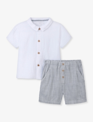 THE LITTLE WHITE COMPANY: Striped shirt and shorts organic-cotton set 0-24 months
