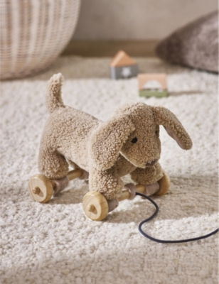 THE LITTLE WHITE COMPANY: Pull-along borg dog toy 23cm